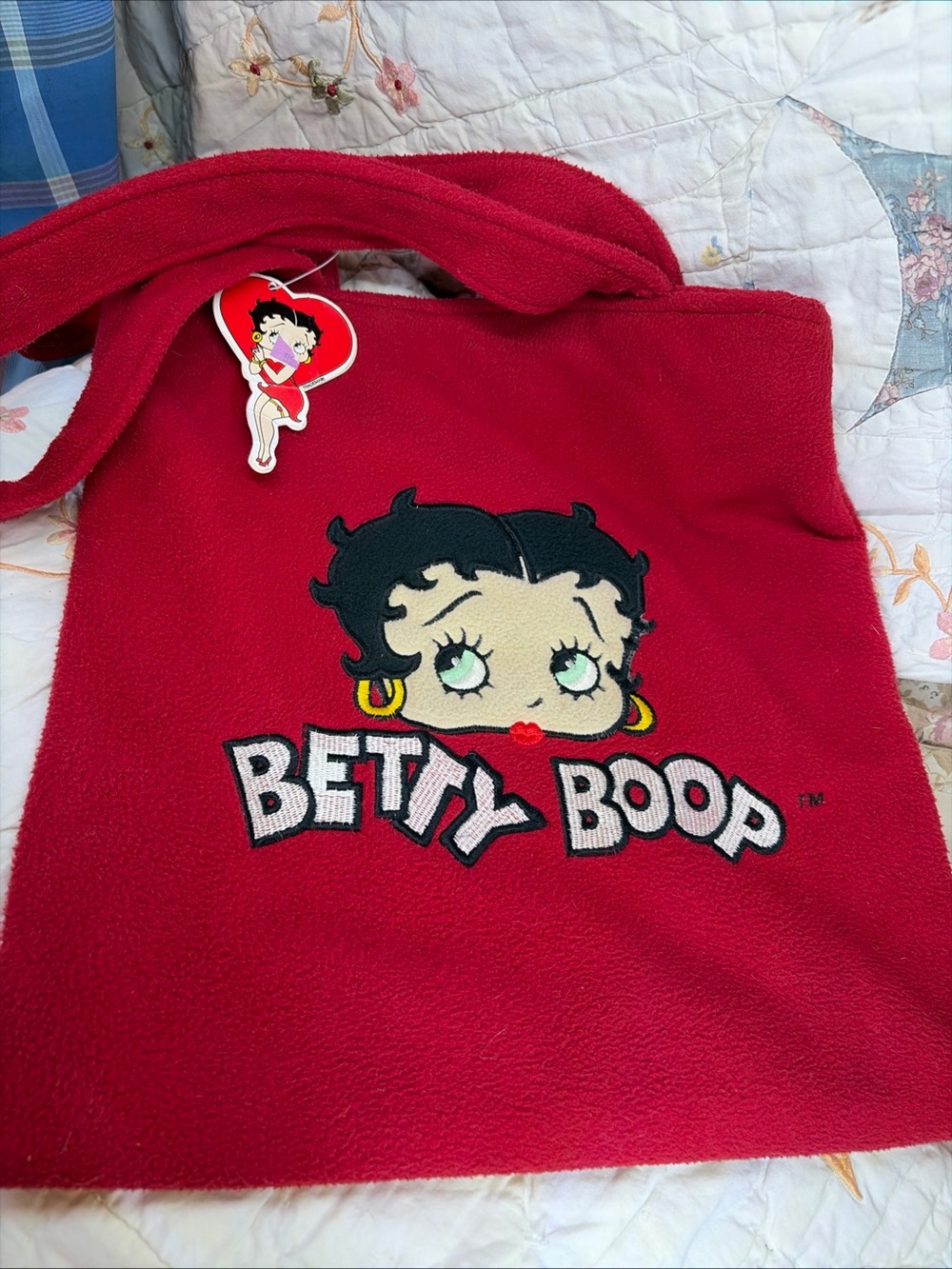 Vtg 2003 Betty Boop Red Fleece Shoulder Tote Bag NWT Y2K Zipper Embroidered